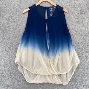 Young Fabulous & Broke Top Womens Medium Blue Dip Dye Silk Sleeveless Cut Out